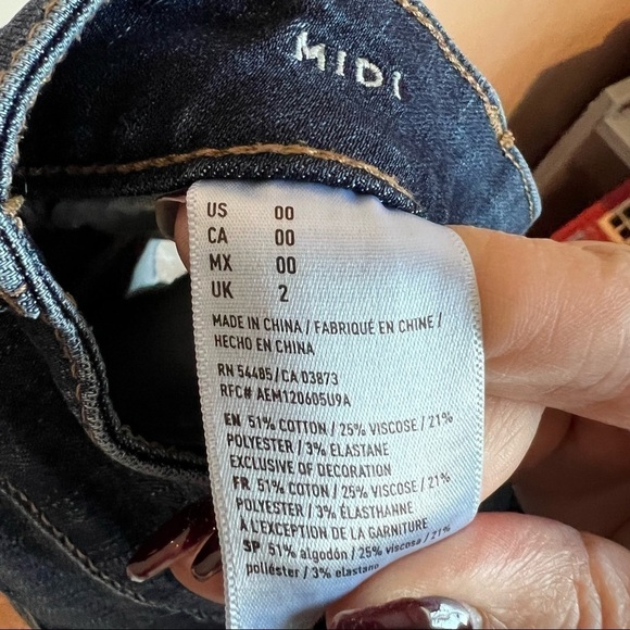 AEO MIDI Dark Wash Raw Hem Denim Shorts - Picture 9 of 9